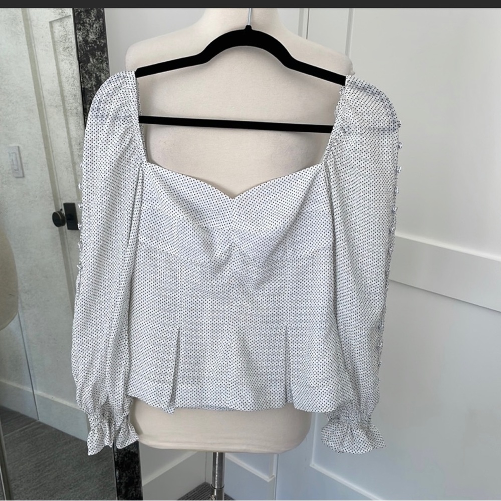 Polka dot sweetheart shoulder blouse